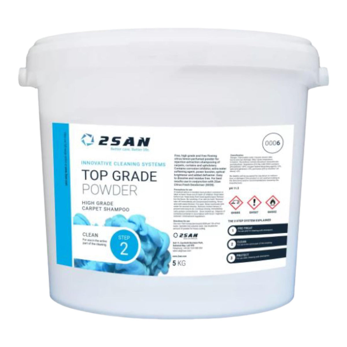 2SAN Top Grade Powder for cleaning carpets, curtains, and upholstery.