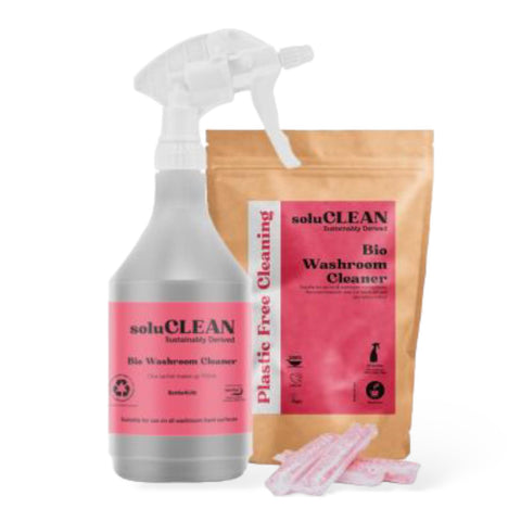 Soluclean Starter Kit, Washroom Cleaner, 750ml Reusable Trigger Spray Bottle and One Packet of 10 Sachets, Plastic Free Cleaning