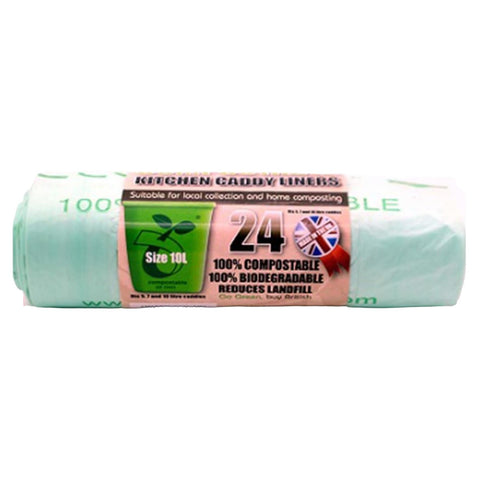 Eco Bag 24 Compostable Caddy Liners 10 Litre Green