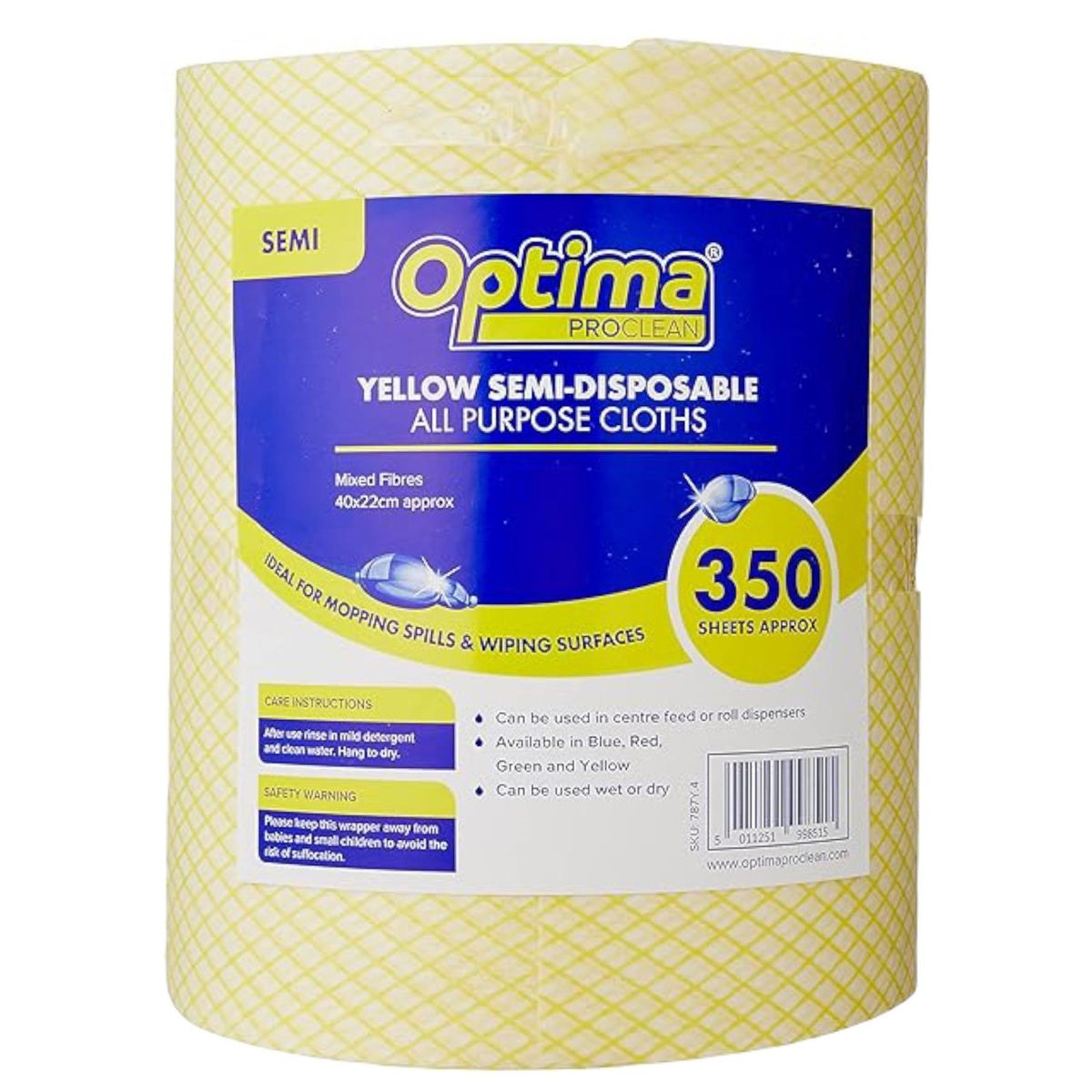 Optima Proclean Lightweight All Purpose Cleaning Cloths 350 Yellow