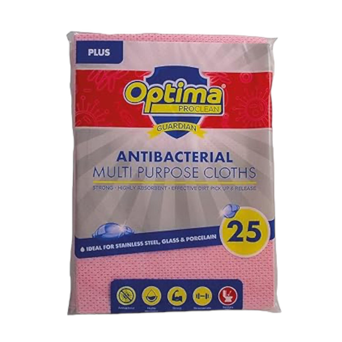 Optima Proclean Antibacterial Multi-Purpose Cleaning Cloth Red Pack of 25