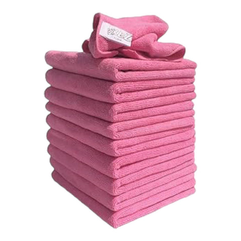 10 Pack of Pink Lint Free Microfibre Exel Super Magic Cleaning Cloths For Polishing, Washing, Waxing And Dusting.