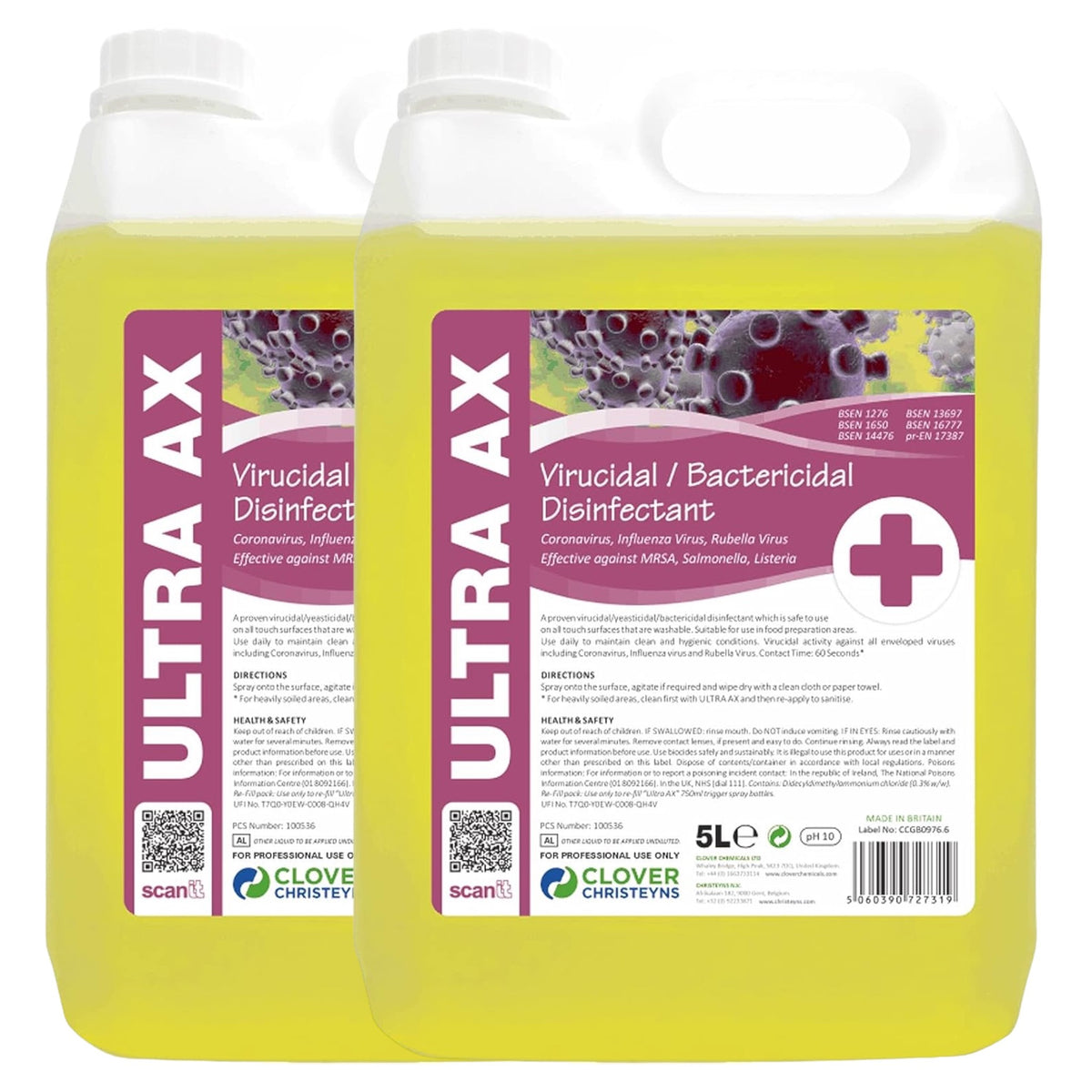 Clover Chemicals Ultra AX - 10L Viricidal Cleaner 5 Litre