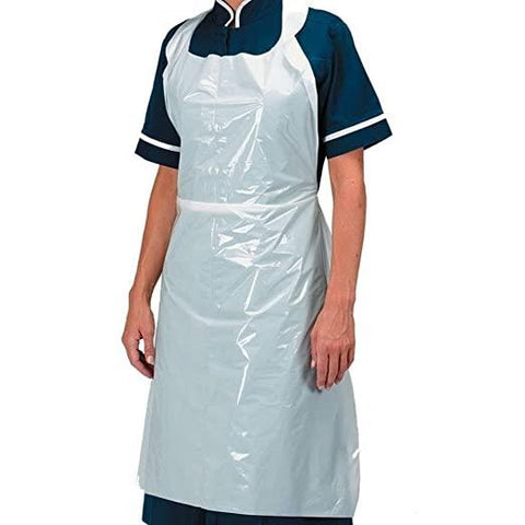 1000 Disposable White Aprons, Flat Packed (10 Packs of 100 White Aprons)