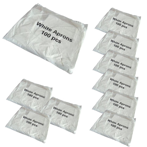 1000 Disposable White Aprons, Flat Packed (10 Packs of 100 White Aprons)