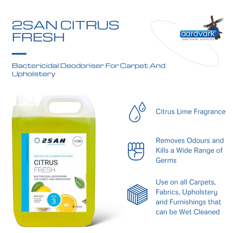 2SAN Citrus Fresh Bactericidal Deodoriser for Carpets and Upholstery 5 Litre