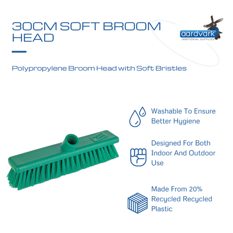 Robert Scott Soft Washable Broom Head, Green 30cm, 12 inches