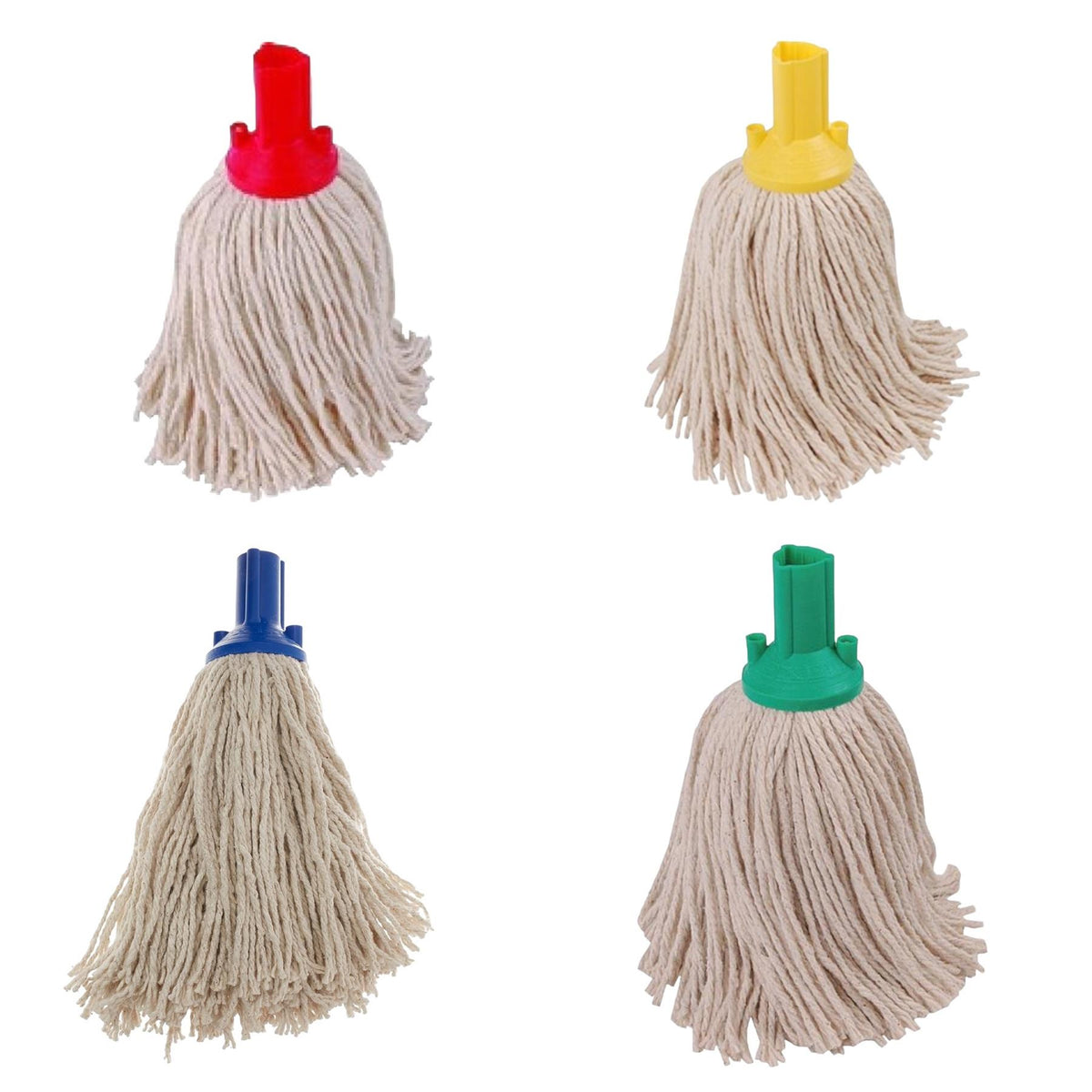 Exel Cotton Mop Heads, 250g,  One of Each Colour, Red, Blue, Green, Yellow