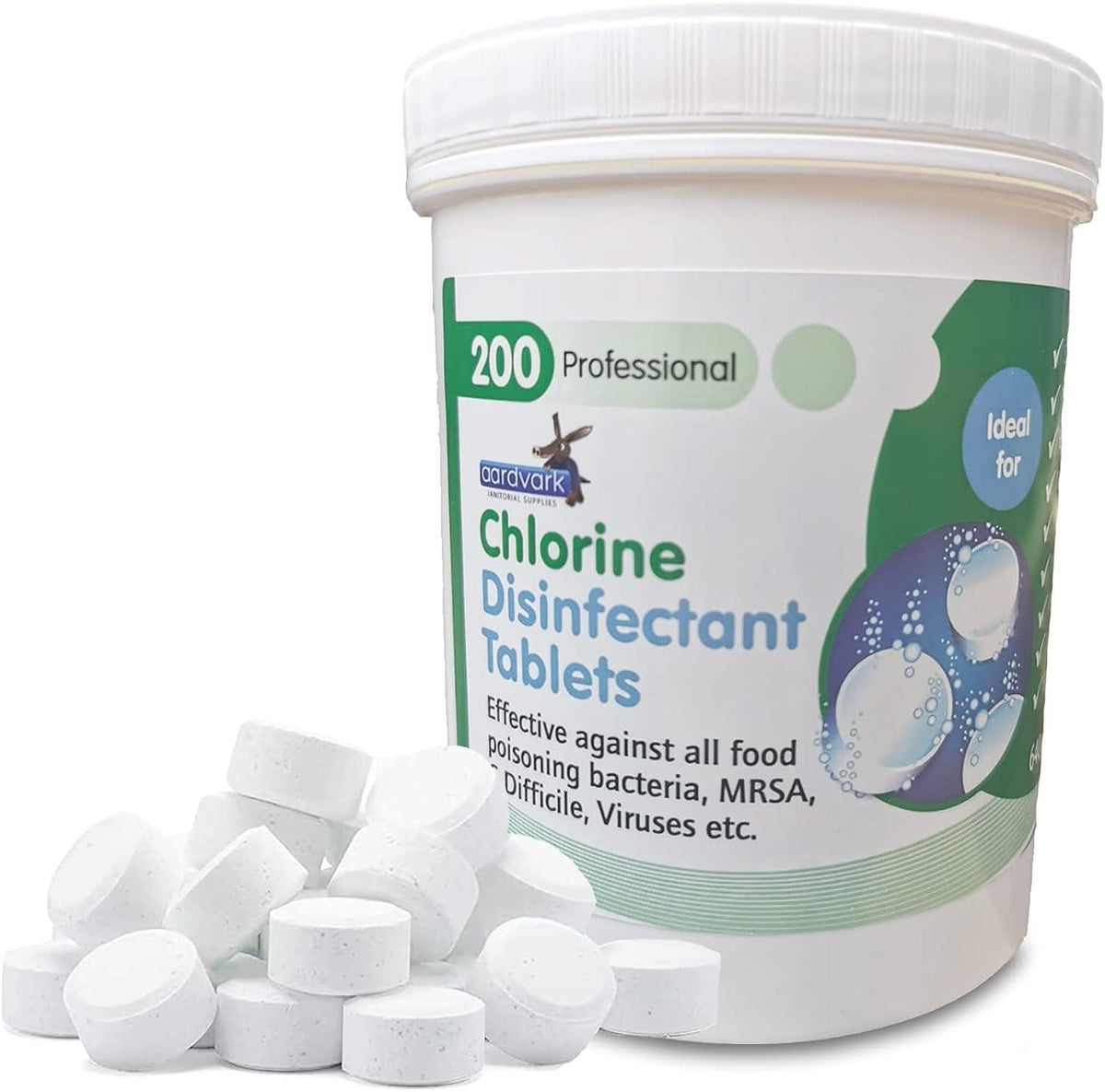 200 Professional Bleach Chlorine Disinfectant Tablets – Aardvark ...