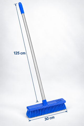 Colour Coded Screw-Fit Broom Set - 125cm Aluminium Handle with 23/30/45cm Brush Head - Soft & Stiff - Green, Red, Yellow & Blue