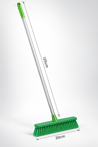 Colour Coded Screw-Fit Broom Set - 125cm Aluminium Handle with 23/30/45cm Brush Head - Soft & Stiff - Green, Red, Yellow & Blue