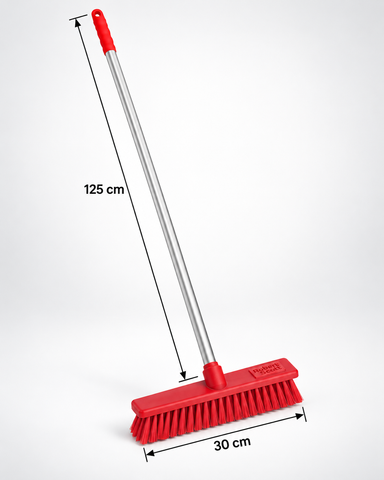 Colour Coded Screw-Fit Broom Set - 125cm Aluminium Handle with 23/30/45cm Brush Head - Soft & Stiff - Green, Red, Yellow & Blue