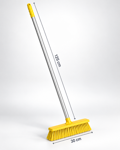 Colour Coded Screw-Fit Broom Set - 125cm Aluminium Handle with 23/30/45cm Brush Head - Soft & Stiff - Green, Red, Yellow & Blue