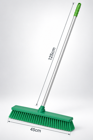 Colour Coded Screw-Fit Broom Set - 125cm Aluminium Handle with 23/30/45cm Brush Head - Soft & Stiff - Green, Red, Yellow & Blue