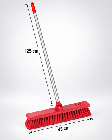 Colour Coded Screw-Fit Broom Set - 125cm Aluminium Handle with 23/30/45cm Brush Head - Soft & Stiff - Green, Red, Yellow & Blue