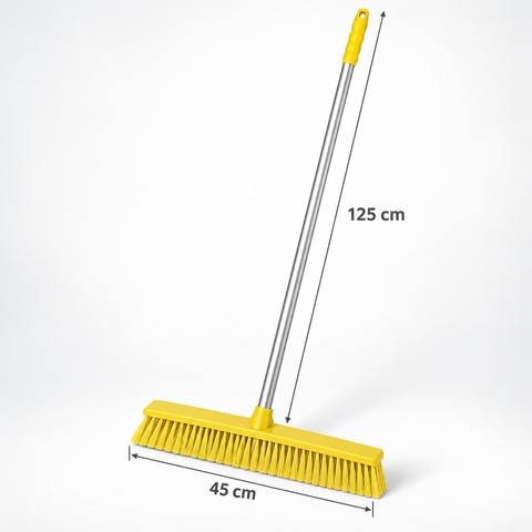 Colour Coded Screw-Fit Broom Set - 125cm Aluminium Handle with 23/30/45cm Brush Head - Soft & Stiff - Green, Red, Yellow & Blue