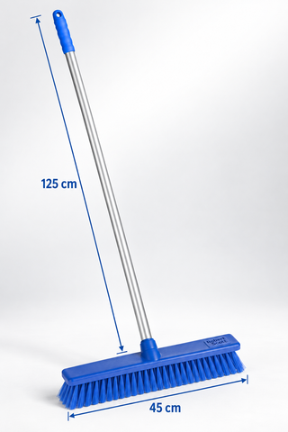 Colour Coded Screw-Fit Broom Set - 125cm Aluminium Handle with 23/30/45cm Brush Head - Soft & Stiff - Green, Red, Yellow & Blue