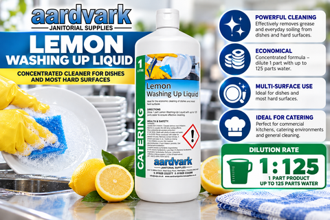 Lemon Washing Up Liquid - Concentrated Professional Dishwashing & Hard Surface Cleaner - 1L