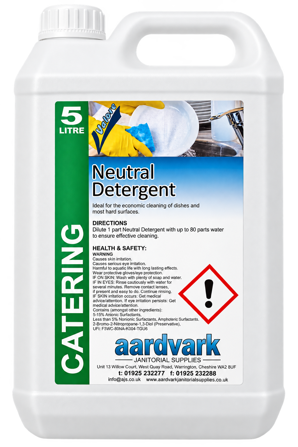 Neutral Detergent - Concentrated Professional Dishwashing & Hard Surface Cleaner - 5L