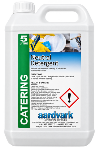 Neutral Detergent - Concentrated Professional Dishwashing & Hard Surface Cleaner - 5L