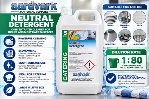 Neutral Detergent - Concentrated Professional Dishwashing & Hard Surface Cleaner - 5L