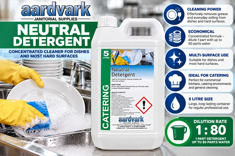 Neutral Detergent - Concentrated Professional Dishwashing & Hard Surface Cleaner - 5L