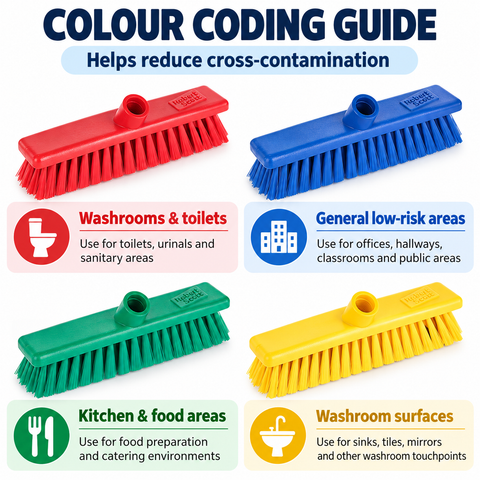 Colour Coded Broom / Scrub Heads – Stiff & Soft -  23cm, 30cm & 45cm Professional Screw-Fit Cleaning Heads