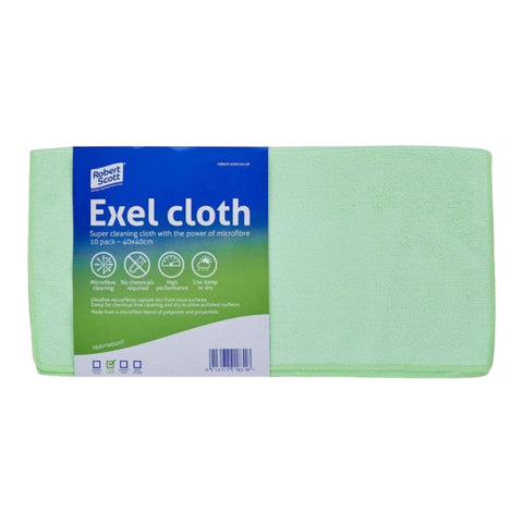 10 Pack of Green Lint Free Microfibre Exel Super Magic Cleaning Cloths For Polishing, Washing, Waxing And Dusting