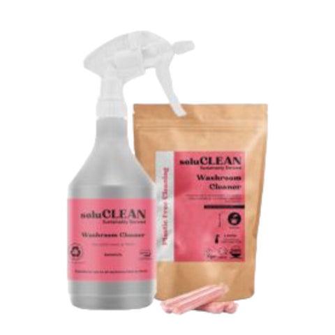 Soluclean Starter Kit, Washroom Cleaner, 750ml Reusable Trigger Spray Bottle and One Packet of 10 Sachets, Plastic Free Cleaning