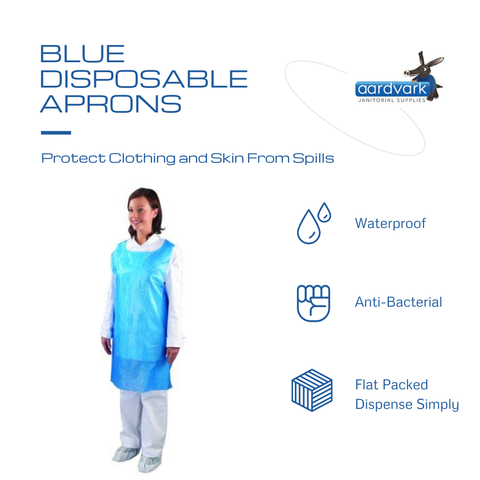 1000 Disposable Blue Aprons, Flat Packed (10 Packs of 100 Blue Aprons)