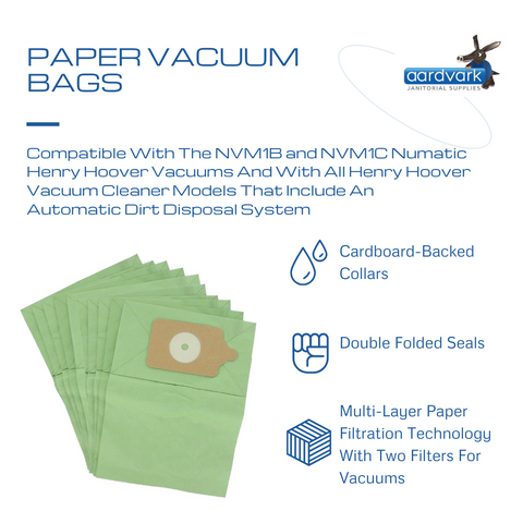 Pack of 10 Paper Vacuum Bags for Numatic Henry Hoover Vacuums NVM1B & NVM1C Models